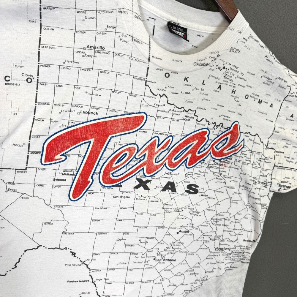 Vintage Texas Shirt Men XL Screen Stars Map All Over Print Single Stitch USA 90s